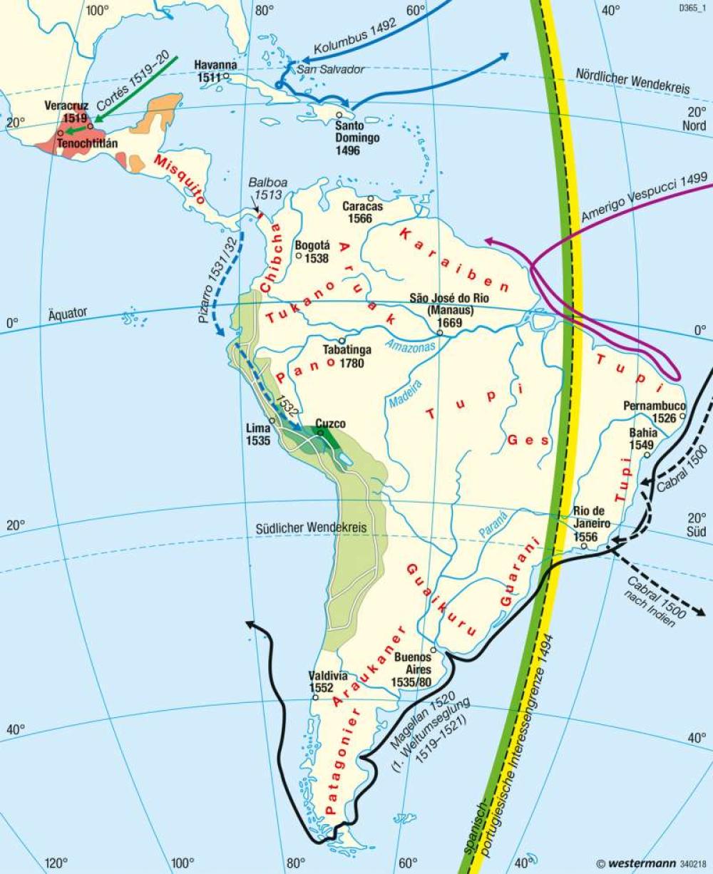 Bild der Karte Mittel- und Südamerika - Entdeckungszeitalter - Mittel- und Südamerika - Staaten