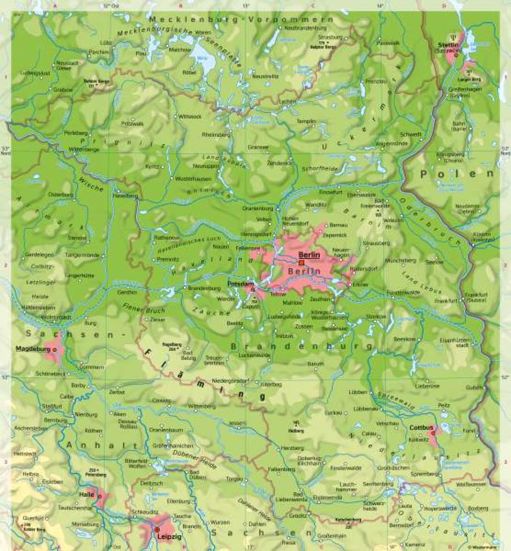 Bild der Karte Brandenburg und Berlin - Physische Übersicht - Brandenburg/Berlin - Brandenburg und Berlin - Physische und politische Übersicht