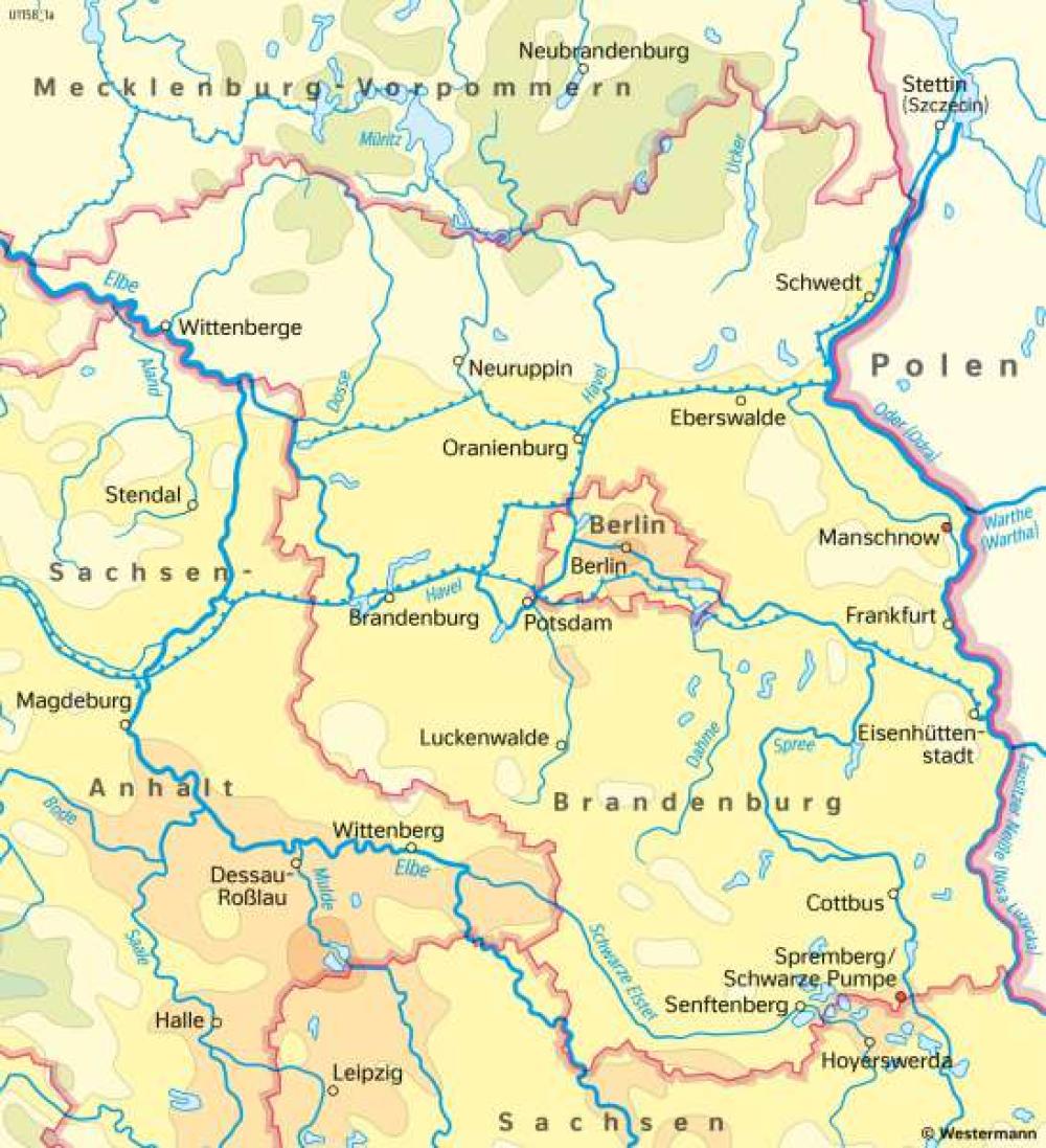 Bild der Karte Brandenburg und Berlin - Temperaturen im Jahr - Brandenburg/Berlin - Brandenburg und Berlin - Landwirtschaft und Klima