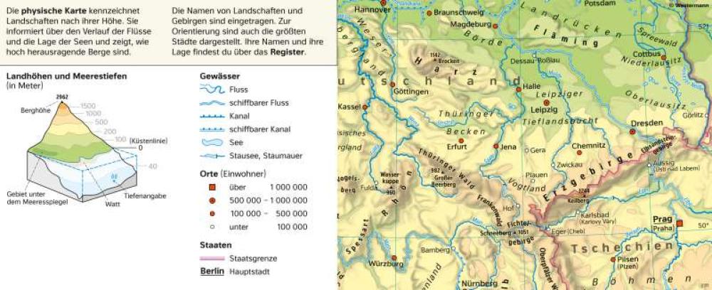Bild der Karte Physische Karte (zu mitteldeutschen Landschaften) - Sachsen - Sachsen - Kartentypen/Berge auf der Karte