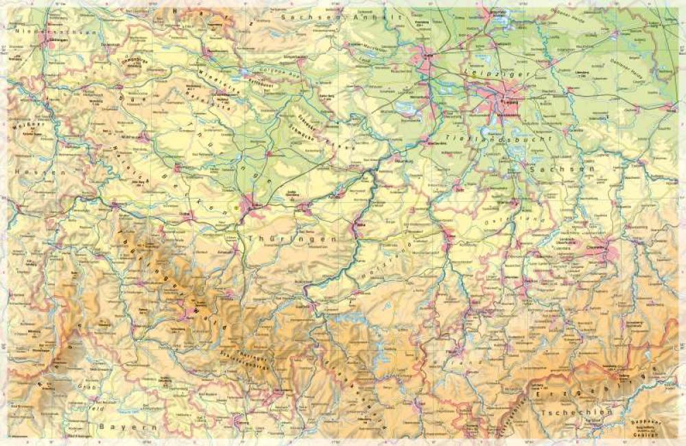Bild der Karte Thüringen - Physische Karte - Thüringen - Thüringen - Physische Karte