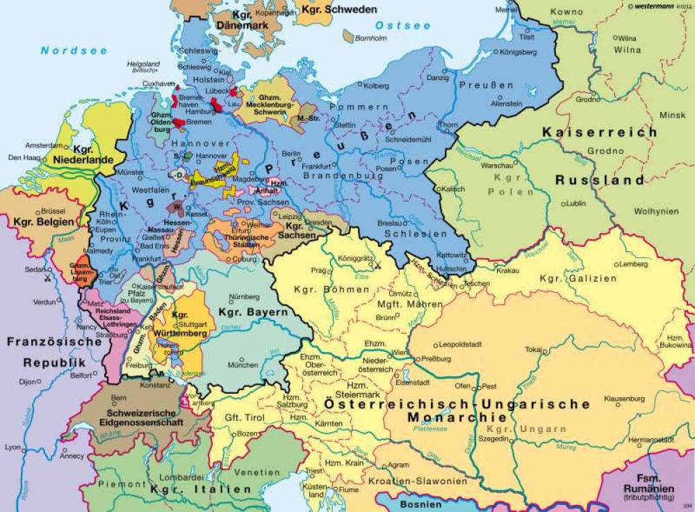 Bild der Karte Deutsches Kaiserreich 1871 - Deutschland - Deutschland - staatlicher Wandel 1815 bis 1942
