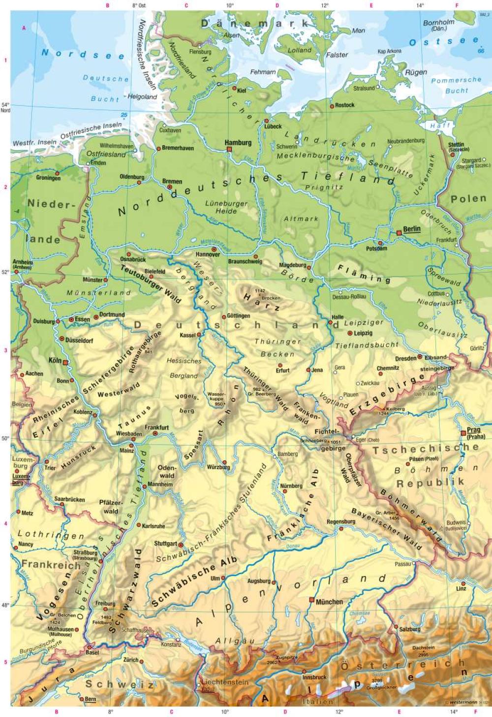 Bild der Karte Deutschland - Physische Karte - Deutschland - Deutschland - Bild und Karte