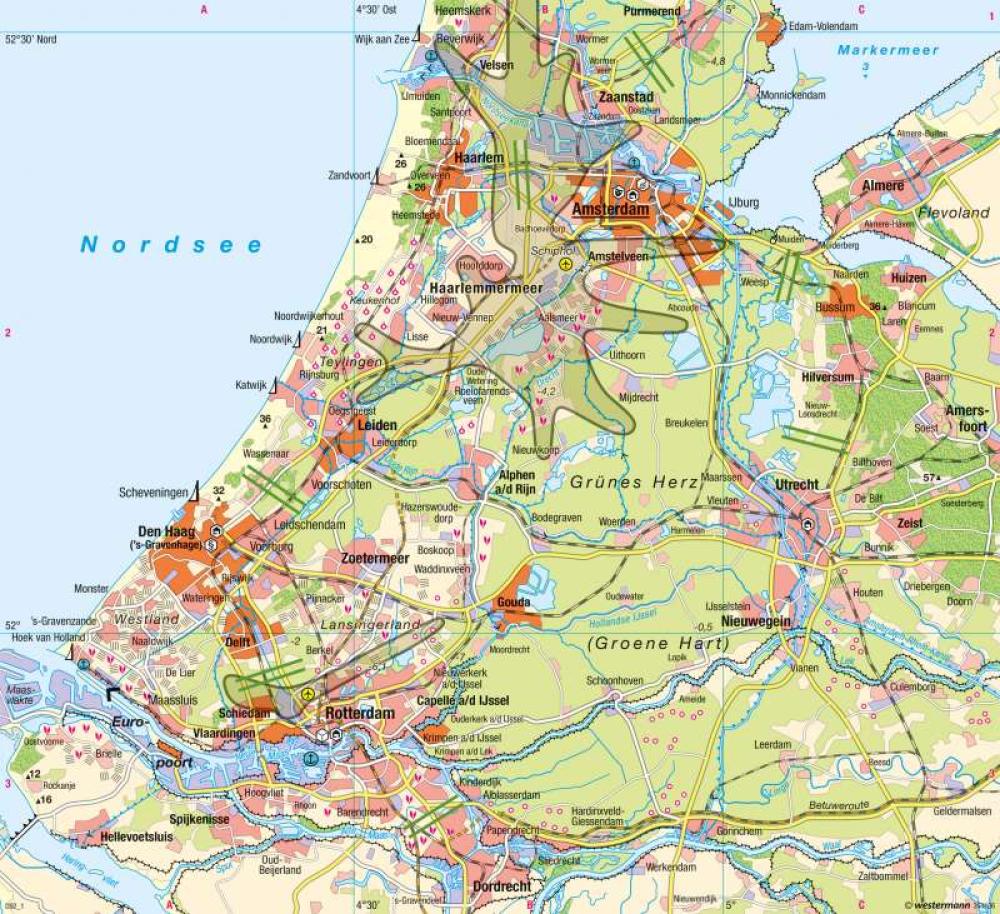 Bild der Karte Randstad - Raumstruktur, Raumordnung - Europa - Niederlande - Mehrkernballung Randstad