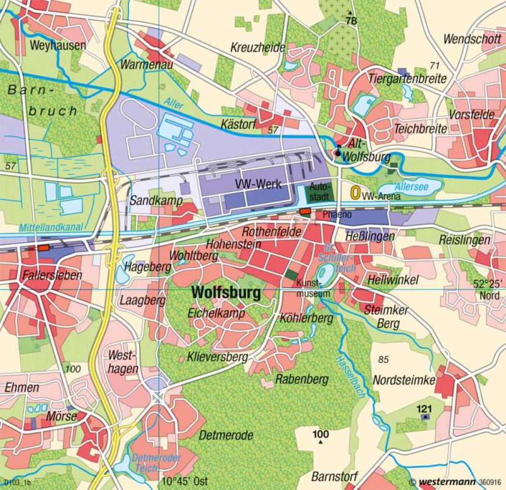 Bild der Karte Wolfsburg - Geplante Industriestadt - nach 1945 - Deutschland - Industrieraum Braunschweig-Wolfsburg