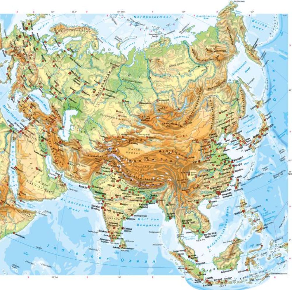 Asien - Physische Übersicht-978-3-14-100800-5-162-3-1 | Diercke 2023