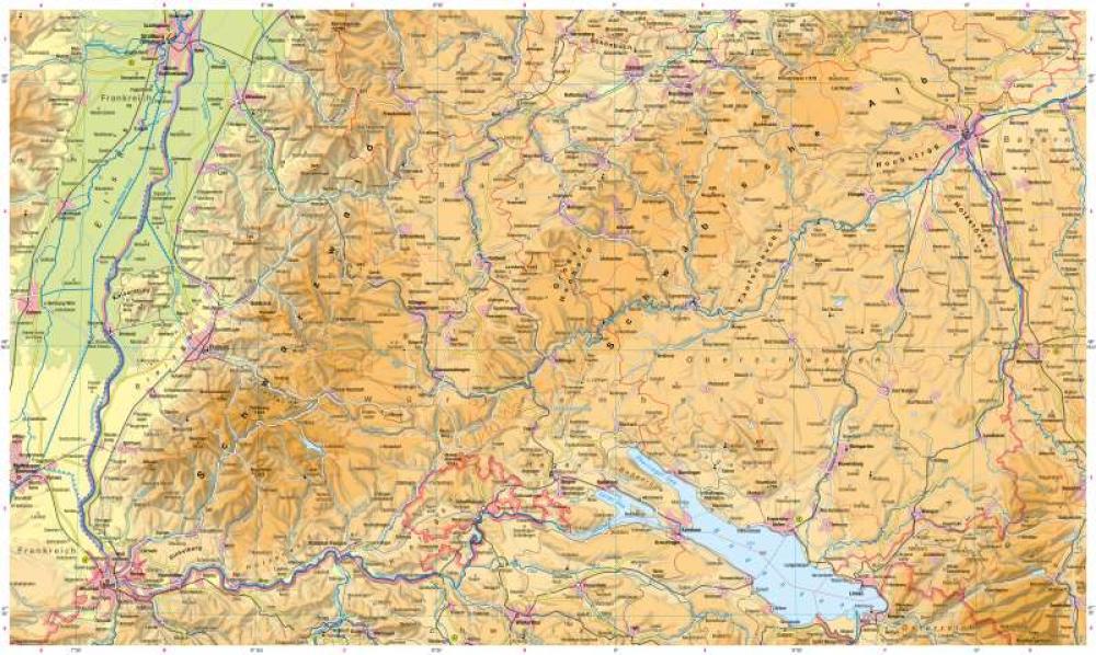 Bild der Karte Südliches Baden-Württemberg - Physische Karte - Südliches Baden-Württemberg - Physische Karte