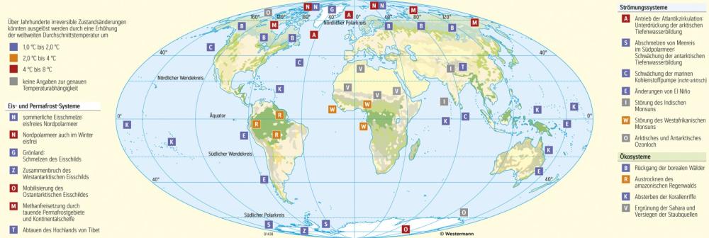 Bild der Karte Mögliche Kipp-Punkte im Erdklimasystem - Erde - Rezenter Klimawandel