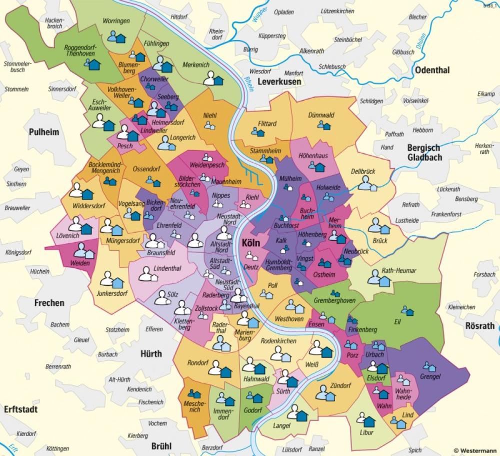 Bild der Karte Köln - Sozialräumliche Gliederung - Deutschland - Bevölkerungsstruktur und -dynamik