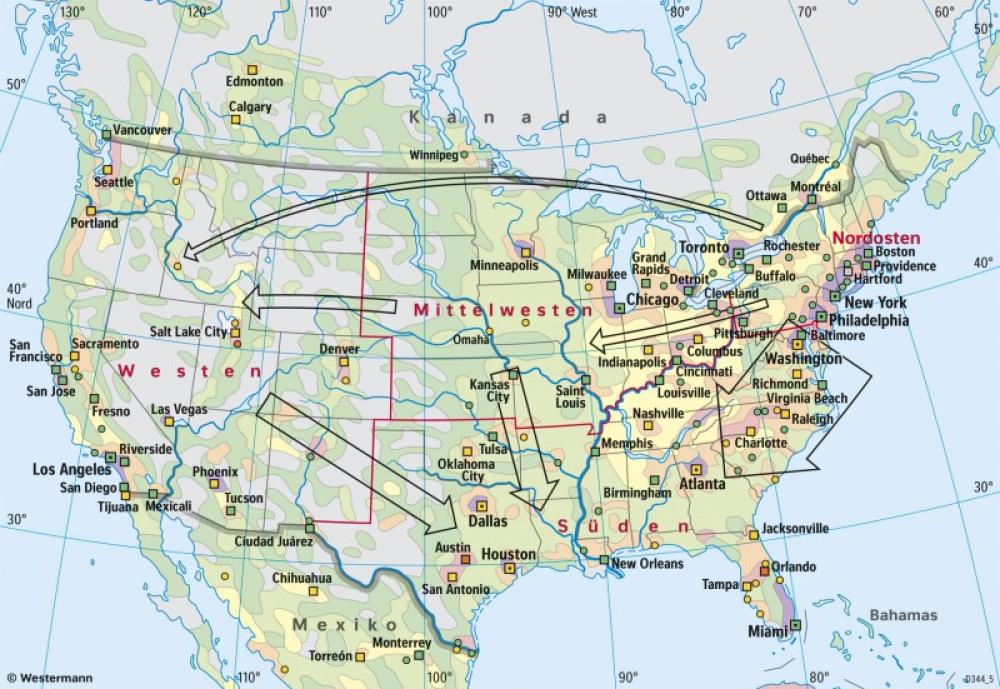 Bild der Karte USA - Bevölkerungsverteilung und -wanderung - USA - Bevölkerung