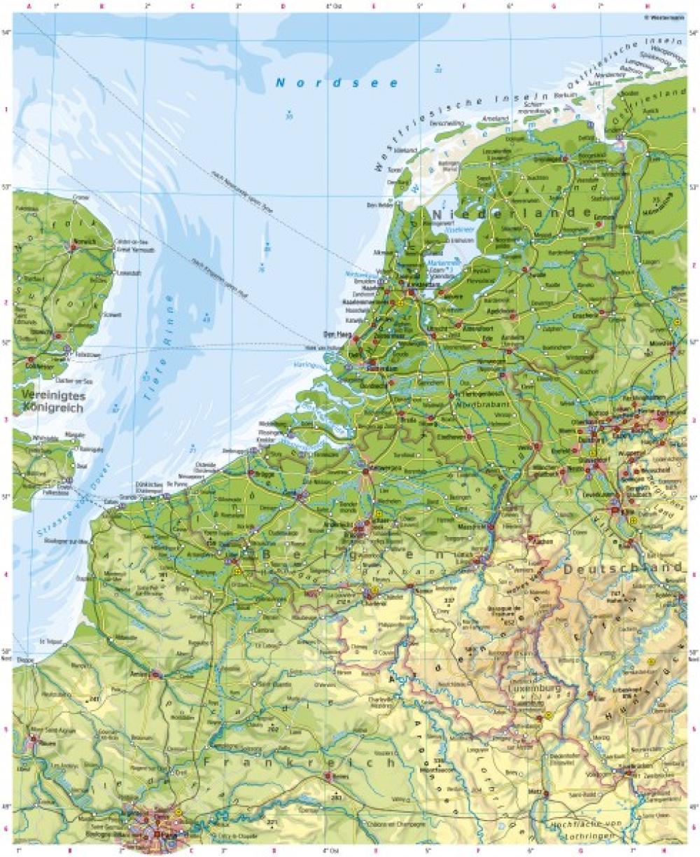 Bild der Karte Niederlande, Belgien, Luxemburg - Physische Karte - Niederlande, Belgien, Luxemburg - Physische Karte